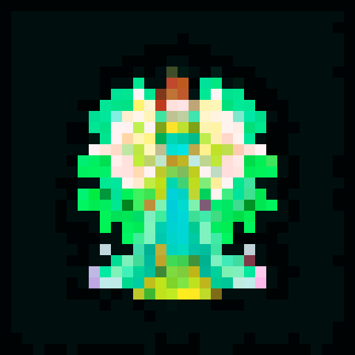 A regal, majestic creature with a crown of flowers, large wings, and a gown made of petals. It has a commanding presence and glowing eyes, radiating an aura of elegance and authority. No background.
