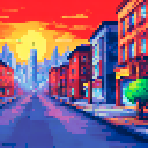 A wide street with a neighborhood and buildings