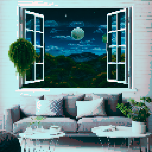 A modern teenage witch's bedroom. The room should have a mystical and whimsical atmosphere. Include a cozy bed with a canopy draped in fairy lights, shelves filled with spell books, potion bottles, and magical artifacts. Add a small cauldron on a wooden table with a spell being cast, emitting a soft, glowing light. The walls should have posters of celestial patterns, moon phases, and mystical symbols. Include a window showing a starry night sky with a full moon. Decorate the room with plants, cr