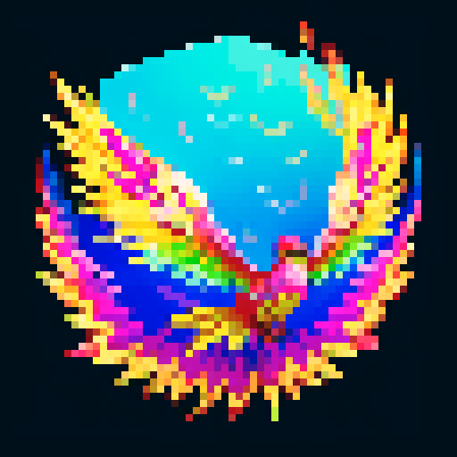 terraria wings, vibrant colors, pixelated feathers, translucent glow, graceful flight, intricate details, shimmering scales, fantastical creatures, pixel art, sRGB, from pink to gold