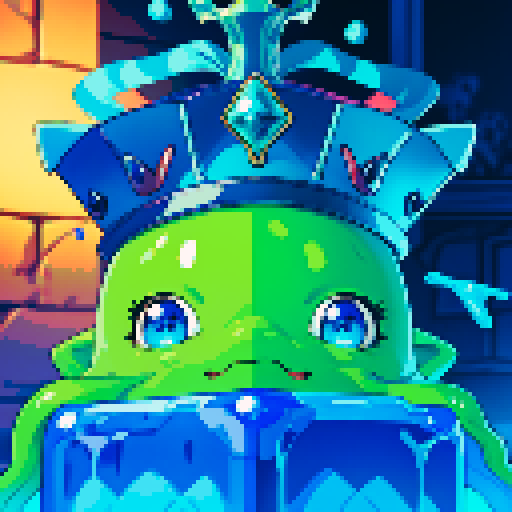 Blue Slime cube, Gelatinous cube, wearing crown