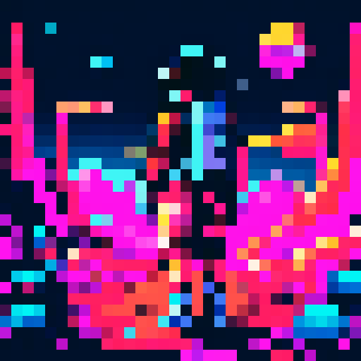 Astronaut exploring an alien landscape, colorful and detailed, retro video game style, vibrant colors, pixelated art style, high contrast, sRGB color space