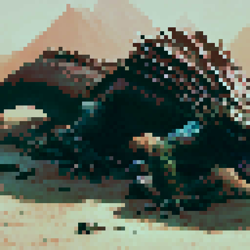 Lizard with sharp teeth and dark brown scales, crawling on the ground, rpg enemy sprite, in a cloudy looking field