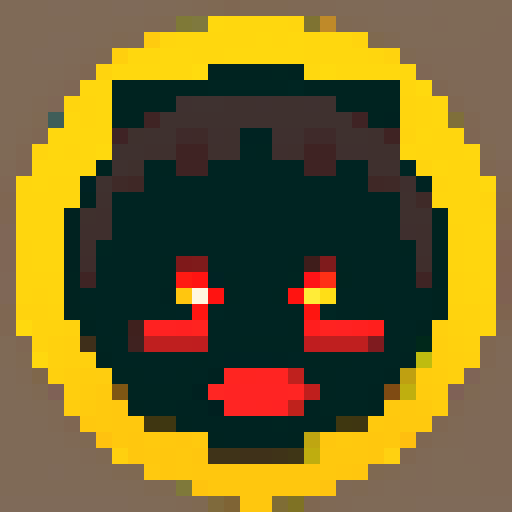 yellow floating head, sharp mouth, glowing red eyes, aggressive design, retro-style 16-bit, 32x32, pixel art, sRGB