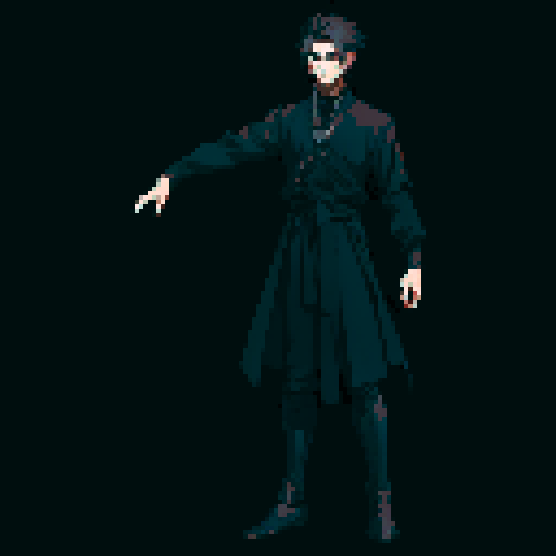 male character, black clothing, neutral pose