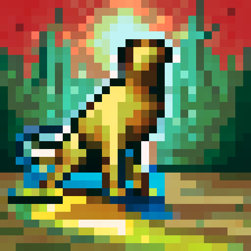 full grown golden retriever standing on a beach, blue ocean in the background, detailed