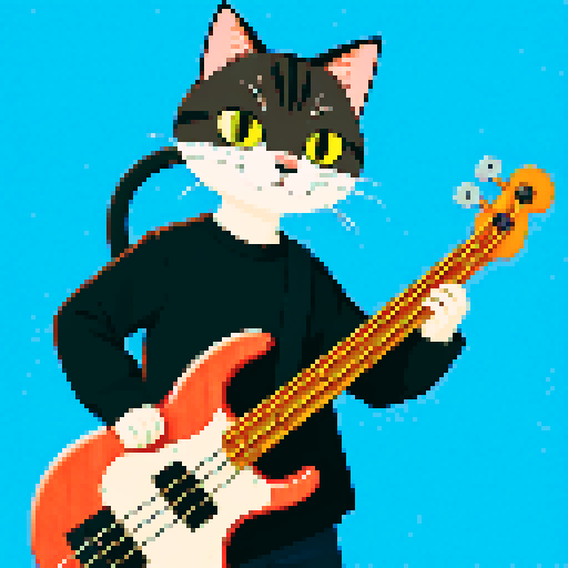 a cat playing the bass, meme style