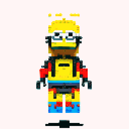 Minions, pixel lego, vibrant colors, blocky forms, playful expressions, retro video game aesthetic, 8-bit graphics, square pixels, limited color palette, sRGB compression