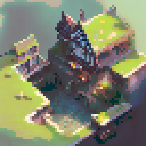 dark gothic style, city in the woods, winterfell, waterfall