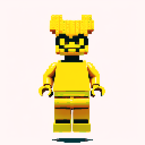 lego pixel, vibrant colors, blocky shapes, small plastic bricks, isometric perspective, retro video game, low resolution, 8-bit graphics, sharp edges, square grid, limited color palette, nostalgic feel, brick-built characters, iconic lego logo, digital recreation, detailed textures, crisp lines, simplified forms, nostalgic gaming vibes gold color body 