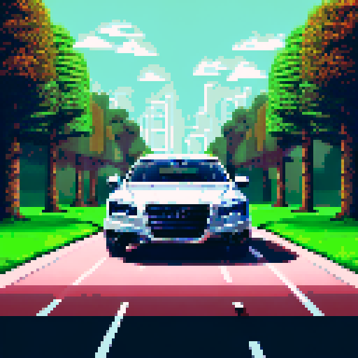 Photorealistic, centered Audi A8 in a three quarter view, clean background, pixel art style with sRGB colors