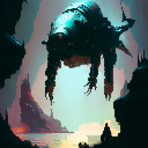 A towering, metallic warrior with glowing red eyes stands tall as it wields a sleek robotic arm amidst a bustling, futuristic factory Sparks fly as the imposing figure deftly assembles intricate components, surrounded by a web of intricate robotic limbs The scene is awash in a surreal haze, evoking a sense of otherworldly adventure in the style of a fantasy RPG