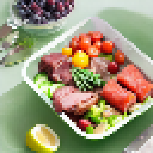 "Experience the vibrant world of NutriAndino's prepped meals with their transparent packaging, showcasing a colorful array of meats, carbs, veggies and nuts in a balanced harmony that's both delicious and healthy, all in a landscape portrait design that'll catch your eye."