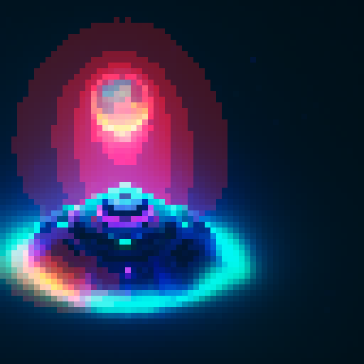 spaceship, sideview, vibrant galaxy, swirling nebulas, twinkling stars, pixel art, srgb