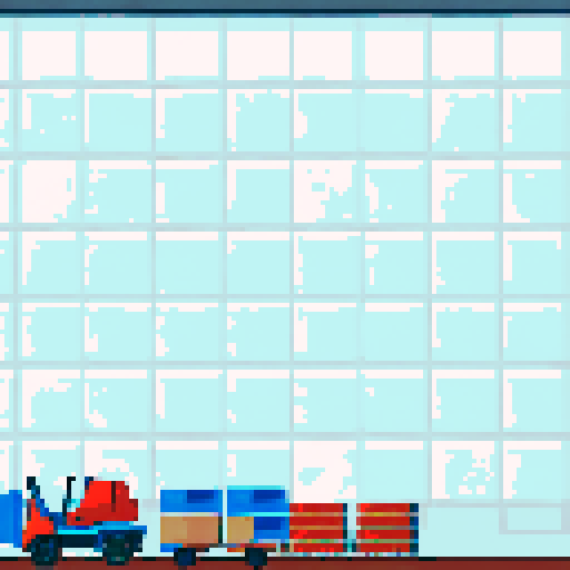 Factory storage facility with shelves of boxes And forklift