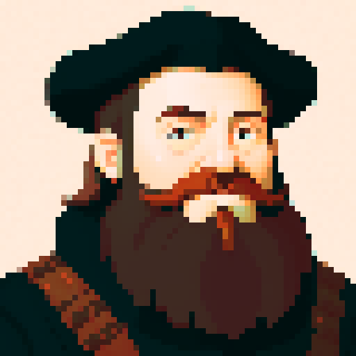 portrait of an old captain 16th century with beard and scarred face