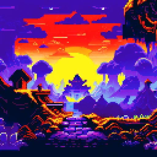 evil lair, eerie cave entrance with glowing, bioluminescent mushrooms lining the walls, casting an otherworldly light onto the rugged, moss-covered ground, creating a mysterious and enchanting pixel art background