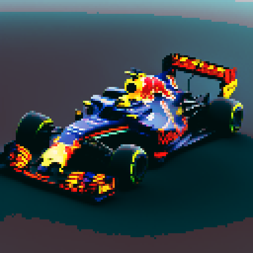Red bull formula 1 car on race track, full car in view, 512x512 resolution, close up