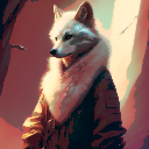 White wolf in a dark forest