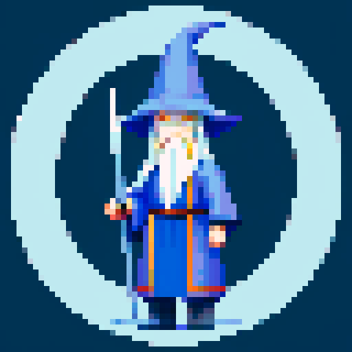 Wizard, pointy hat, sword and staff, long robe, think Gandalf