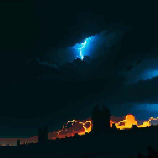 dark background, hellish background, black and blue colors, night, ruins, storm clouds, storming, lightning