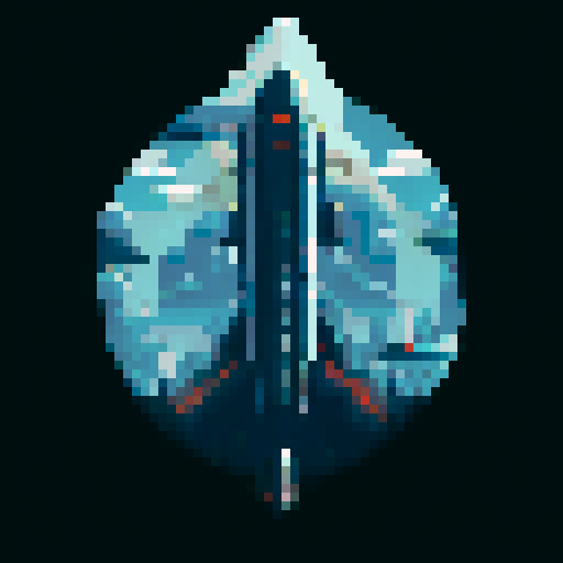Spaceship, sleek design, metallic exterior, retro aesthetic, pixelated details,blinking lights, computer screens, wireframe outlines, geometric shapes, low-resolution textures, vibrant pixel art style, sRGB color space
View from above
