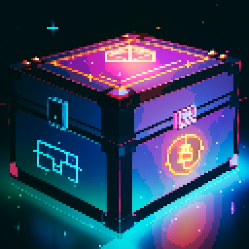 lootbox, outerspace, the heavens, sei network symbol, pixel art, sRGB, glowing celestial treasure chest