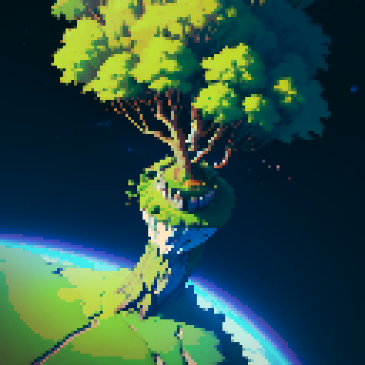 An enchanted fae island floating in space, top down view