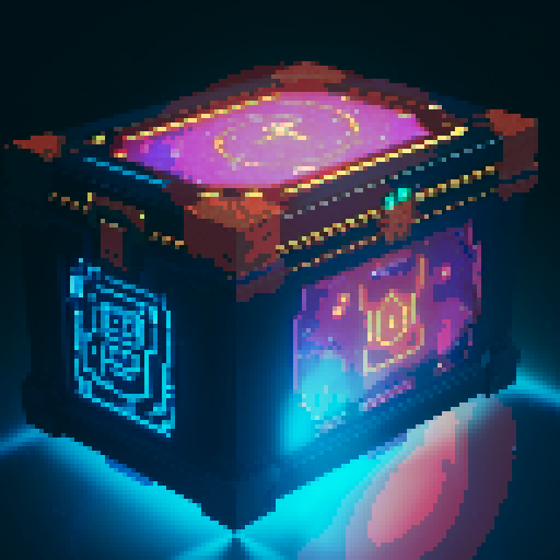 lootbox, outerspace, the heavens, sei network symbol, pixel art, sRGB, glowing celestial treasure chest