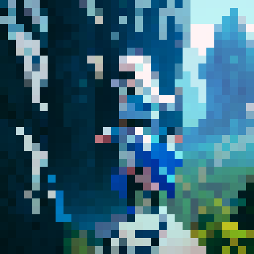 Aleya is a young adventurous girl with white hair, pale skin, tall boots and a blue tunic. She has a rock climbers build.