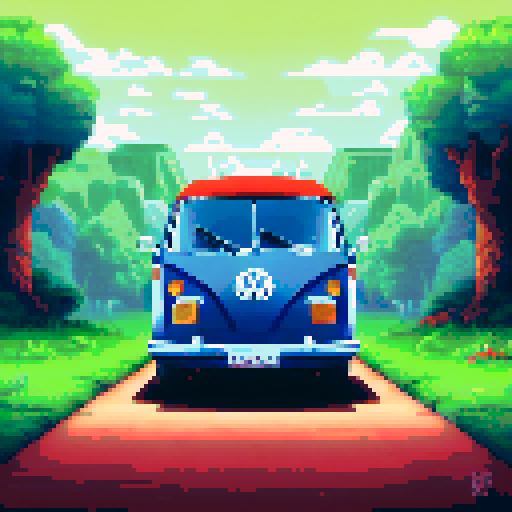 Photorealistic whole Volkswagen Sagitar, centered, three-quarter view, right front wheel, clean background, realistic colors, pixel art style