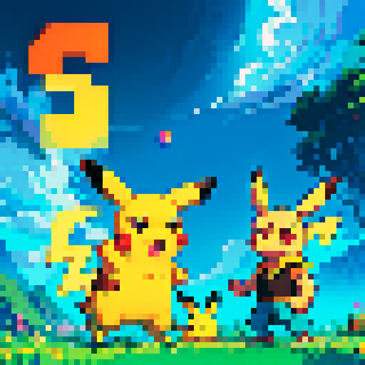 pixel art, sRGB, animated style, pebble being thrown at pikachu