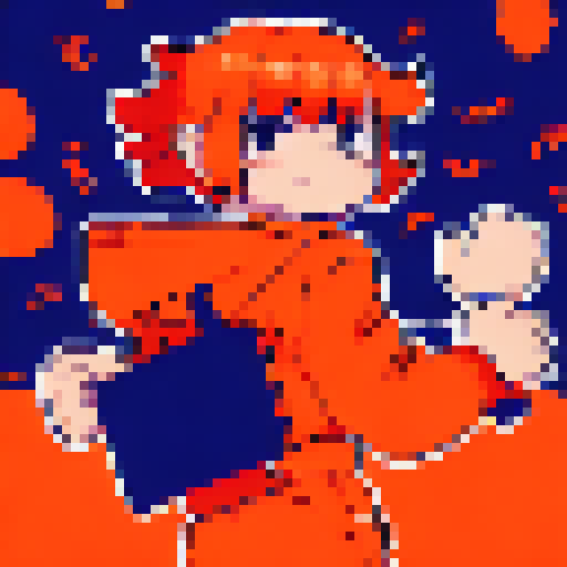 prisoner in orange suit using a laptop underwater, vivid colors, full body, portrait