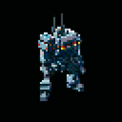 pixelated, isometric grey berserker mech with a cannon-wielding, in a pixel art style, on a white background in sRGB