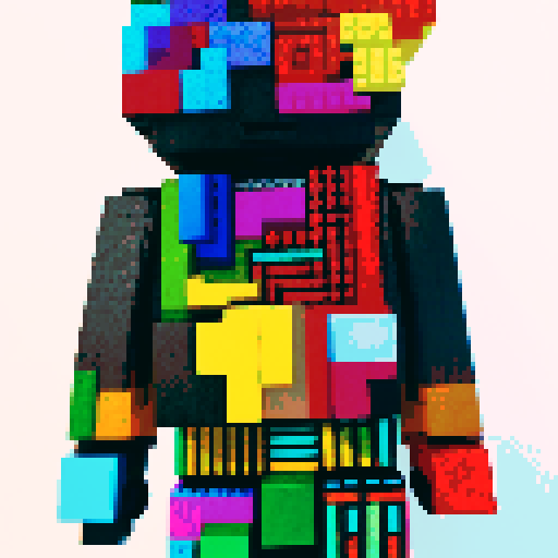 colorful pixel lego blocks arranged in a playful, vibrant composition, showcasing the intricate details and vibrant colors of pixel art in the sRGB color space