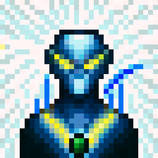 cyborg with laser beam gun, game icon, 32x32 pixel art, sRGB, skill art, close up, portrait