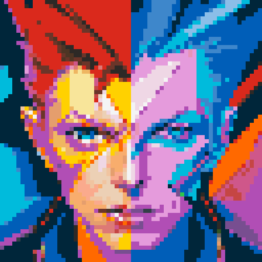 david bowie, vibrant colors, zigzag lightning bolt, retro arcade game, glitch effects, neon lights, geometric patterns, face close-up