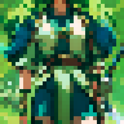 female warrior, green hair, large sword, fantasy RPG, character sprite