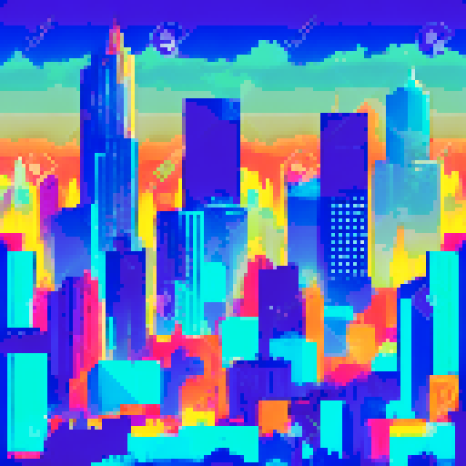 Generate a giant city, planview from the top (birds eye view), there are skyscrapers in this city, it is a night time,