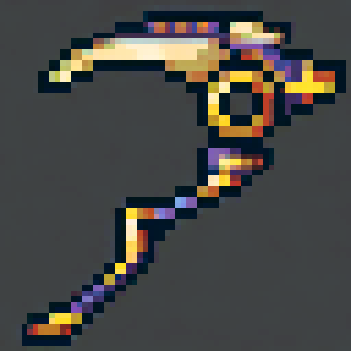 black and gold scythe, glowing, modern style, fantasy RPG