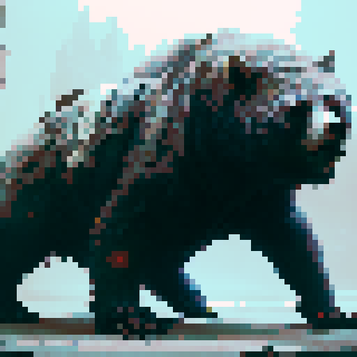 Bloody, undead bear with a missing jaw, prowling through a fantasy RPG world