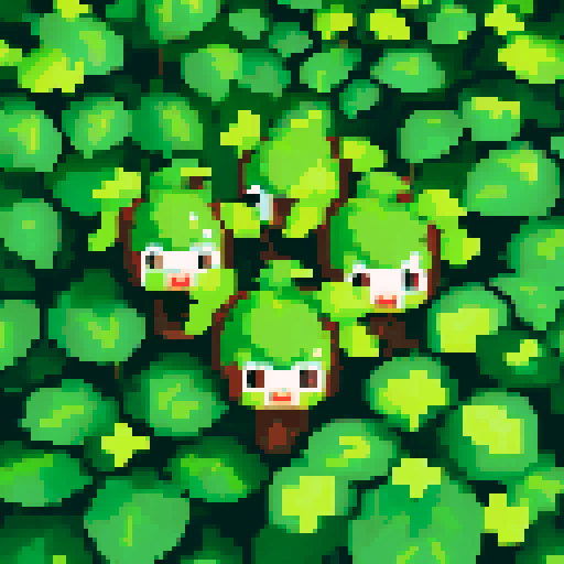 a litter of overlapping green leaves