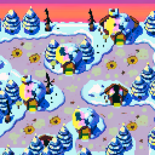 Destroyed snowy village