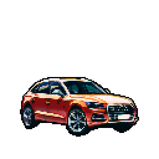 Photorealistic, centered Audi Q5 in a three quarter view, clean background, pixel art style with sRGB colors