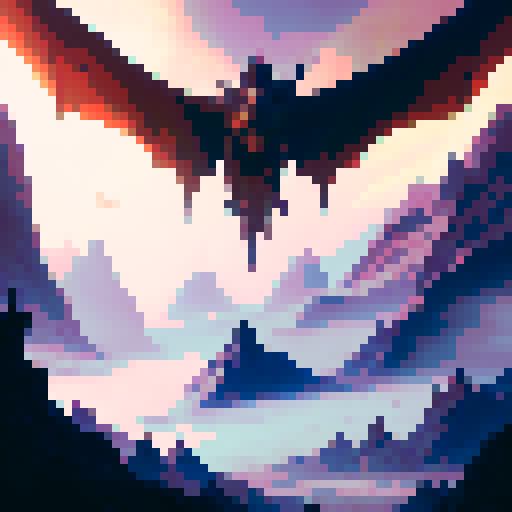 Fiery dragon soaring over a misty mountain range, scales gleaming in the sunlight, wings spread wide in majestic flight, amidst a backdrop of medieval castles and mythical creatures