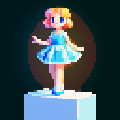 A young lovely girl; full figure picture; wearing light blue and white dress