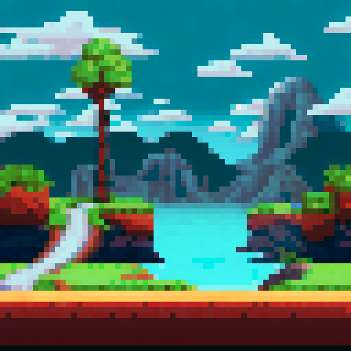 a beach road where there is a water at the bottom of the screen, in the middle you can see the road and on the middle top you can see far buildings. Its gonna be used for a flappy bird game and its gonna be the procedural background so you need to make a 2d background with some perspective effect