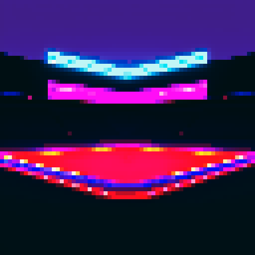 pixelated numbers, vibrant colors, retro aesthetic, empty stadium, electronic display, glowing digits, flickering lights, illuminated background, minimalistic design, black background, sharp edges, 8-bit graphics, high contrast, glowing outlines, geometric shapes, neon hues, digital art