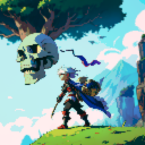 2d platformer art of whole character wearing skull armor rpg