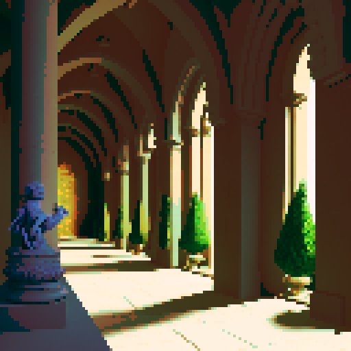 basilisk surrounded by stone statues in a castle hall